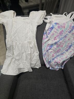 White Eyelet Dress & Tie-Dye Floral Tank Set